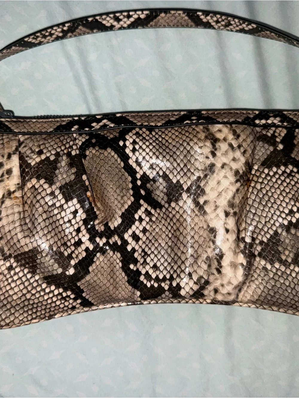 Zara Snake-Print Shoulder Bag in Brown, Black & Cream